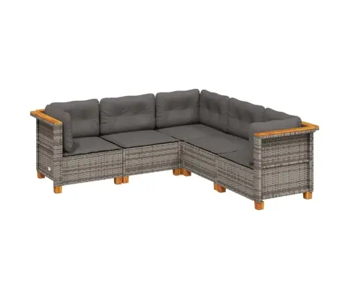 5-Daļīgs Dārza Dīvāna Komplekts Ar Matračiem, Pelēks Pe Pinums Vidaxl