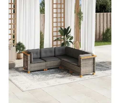 5-Daļīgs Dārza Dīvāna Komplekts Ar Matračiem, Pelēks Pe Pinums Vidaxl