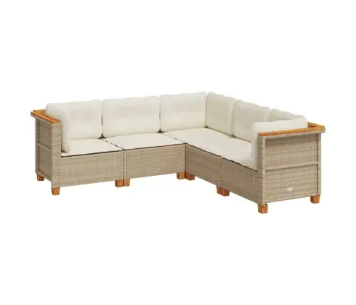 5-Daļīgs Dārza Dīvāna Komplekts, Matrači, Bēša Pe Rotangpalma Vidaxl