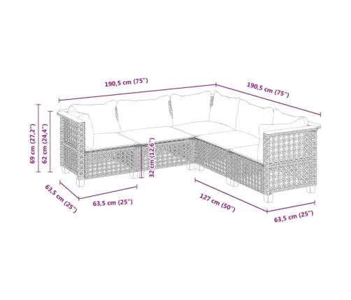 Sofos Komplektas Su Pagalvėlėmis, 5 Dalių, Pilkas, Poliratanas