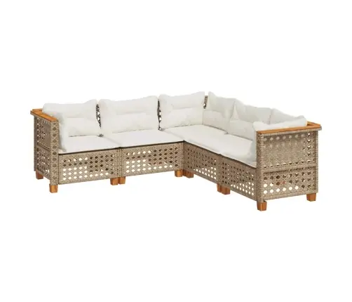 5-Daļīgs Dārza Dīvāna Komplekts, Matrači, Bēša Pe Rotangpalma Vidaxl