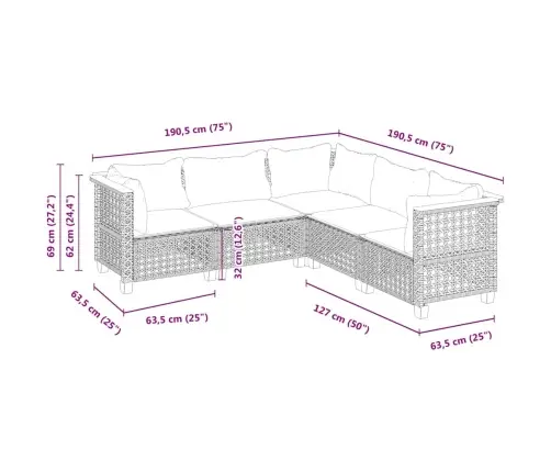 5-Daļīgs Dārza Dīvāna Komplekts, Matrači, Bēša Pe Rotangpalma Vidaxl
