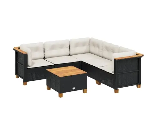 Sofos Komplektas Su Pagalvėlėmis, 6 Dalių, Juodas, Poliratanas