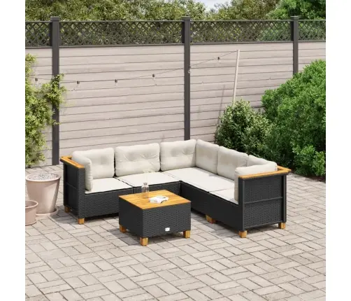 Sofos Komplektas Su Pagalvėlėmis, 6 Dalių, Juodas, Poliratanas