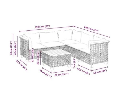 6-Osaline Aiadiivani Komplekt Patjadega, Must, Polürotang