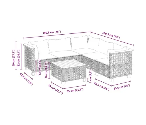 6-Daļīgs Dārza Dīvāna Komplekts Ar Matračiem, Pelēks Pe Pinums Vidaxl