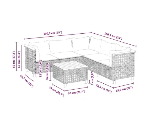 6-Daļīgs Dārza Dīvāna Komplekts, Matrači, Bēša Pe Rotangpalma Vidaxl