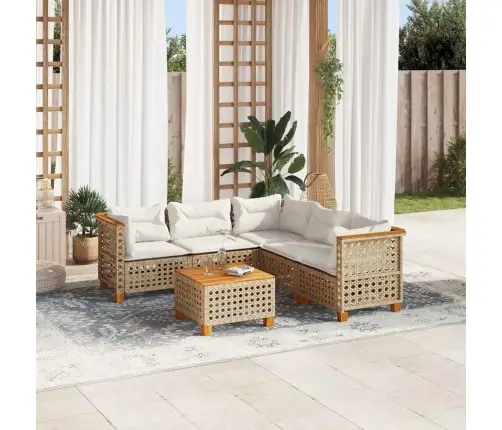 6-Daļīgs Dārza Dīvāna Komplekts, Matrači, Bēša Pe Rotangpalma Vidaxl