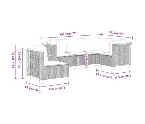 5-Daļīgs Dārza Dīvāna Komplekts Ar Matračiem, Pe Rotangpalma Vidaxl