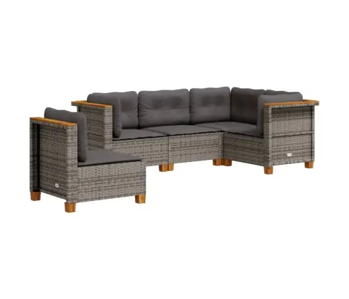 5-Daļīgs Dārza Dīvāna Komplekts Ar Matračiem, Pelēks Pe Pinums Vidaxl