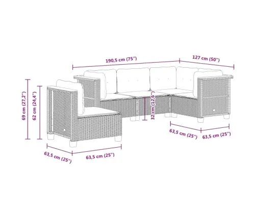 5-Daļīgs Dārza Dīvāna Komplekts Ar Matračiem, Pelēks Pe Pinums Vidaxl