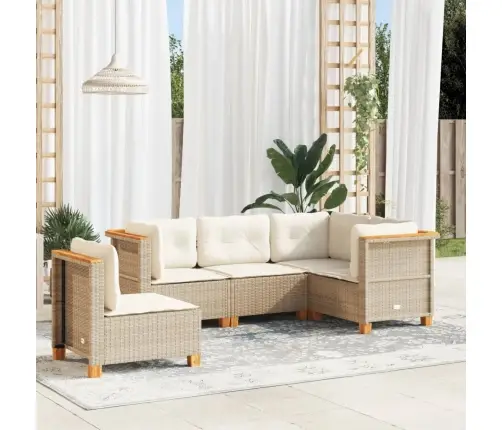 Sofos Komplektas Su Pagalvėlėmis, 5 Dalių, Smėlio, Poliratanas