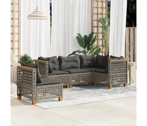 5-Daļīgs Dārza Dīvāna Komplekts Ar Matračiem, Pelēks Pe Pinums Vidaxl