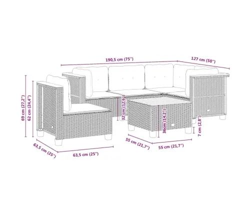6-Osaline Aiadiivani Komplekt Patjadega, Hall, Polürotang