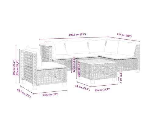 6-Osaline Aiadiivani Komplekt Patjadega, Must, Polürotang