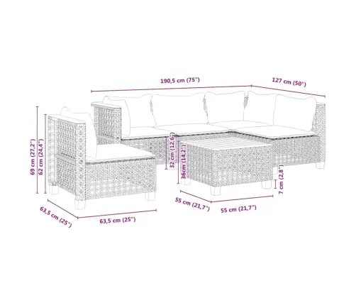 6-Osaline Aiadiivani Komplekt Patjadega, Hall, Polürotang