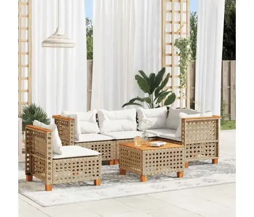 Sofos Komplektas Su Pagalvėlėmis, 6 Dalių, Smėlio, Poliratanas