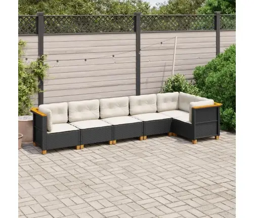 Sofos Komplektas Su Pagalvėlėmis, 6 Dalių, Juodas, Poliratanas