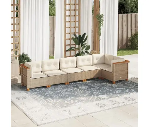 6-Daļīgs Dārza Dīvāna Komplekts, Matrači, Bēša Pe Rotangpalma Vidaxl