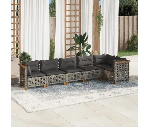 6-Daļīgs Dārza Dīvāna Komplekts Ar Matračiem, Pelēks Pe Pinums Vidaxl