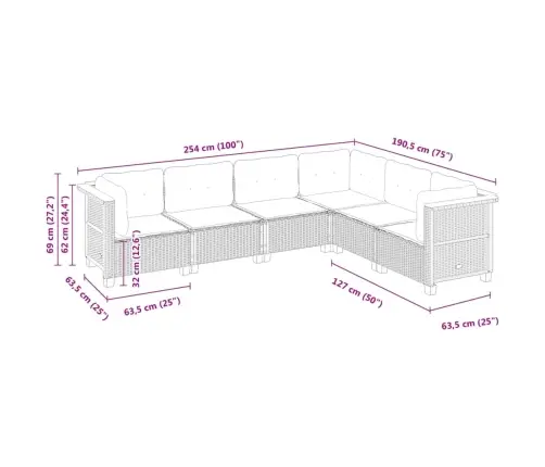 6-Daļīgs Dārza Dīvāna Komplekts, Matrači, Bēša Pe Rotangpalma Vidaxl