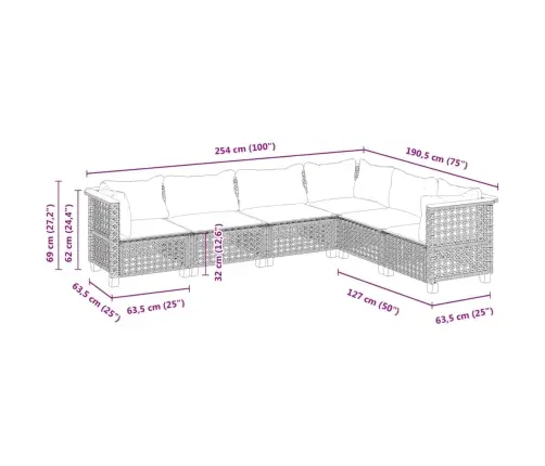 Sofos Komplektas Su Pagalvėlėmis, 6 Dalių, Juodas, Poliratanas