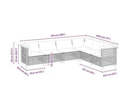 6-Daļīgs Dārza Dīvāna Komplekts Ar Matračiem, Pelēks Pe Pinums Vidaxl