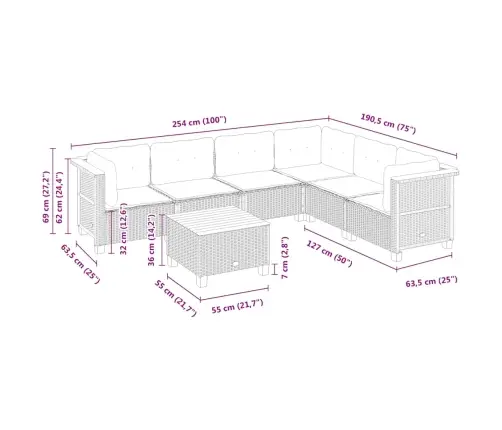 7-Osaline Aiadiivani Komplekt Patjadega, Beež, Polürotang