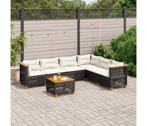 7-Daļīgs Dārza Dīvāna Komplekts Ar Matračiem, Melna Pe Vidaxl