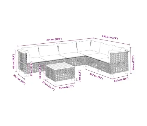 7-Osaline Aiadiivani Komplekt Patjadega, Hall, Polürotang