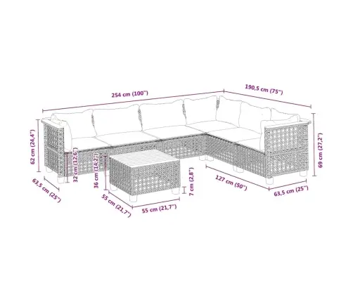 7-Daļīgs Dārza Dīvāna Komplekts, Matrači, Bēša Pe Rotangpalma Vidaxl