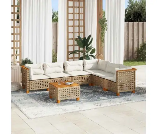 7-Daļīgs Dārza Dīvāna Komplekts, Matrači, Bēša Pe Rotangpalma Vidaxl