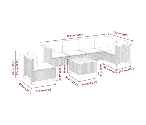 Sofos Komplektas Su Pagalvėlėmis, 7 Dalių, Juodas, Poliratanas