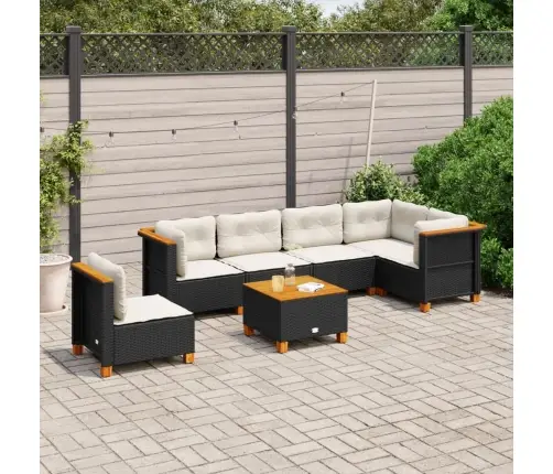 Sofos Komplektas Su Pagalvėlėmis, 7 Dalių, Juodas, Poliratanas