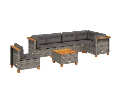 7-Daļīgs Dārza Dīvāna Komplekts, Matrači, Pelēka Pe Rotangpalma Vidaxl