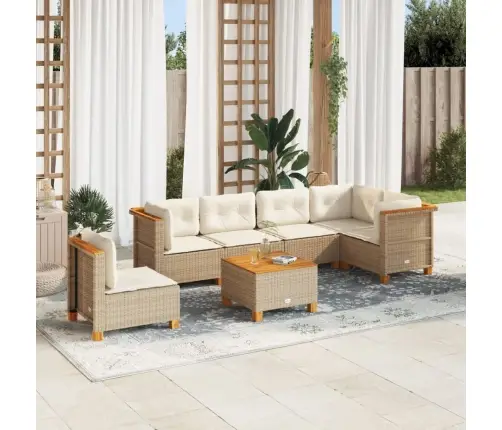 7-Daļīgs Dārza Dīvāna Komplekts, Matrači, Bēša Pe Rotangpalma Vidaxl