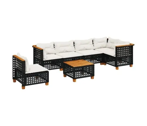 Sofos Komplektas Su Pagalvėlėmis, 7 Dalių, Juodas, Poliratanas