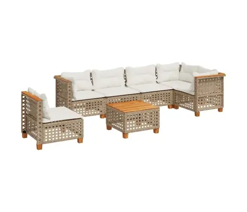 Sofos Komplektas Su Pagalvėlėmis, 7 Dalių, Smėlio, Poliratanas