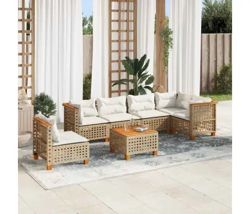 Sofos Komplektas Su Pagalvėlėmis, 7 Dalių, Smėlio, Poliratanas