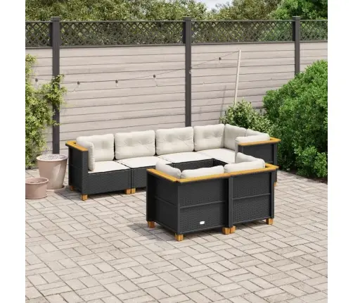 7-Daļīgs Dārza Dīvāna Komplekts Ar Matračiem, Melna Pe Vidaxl