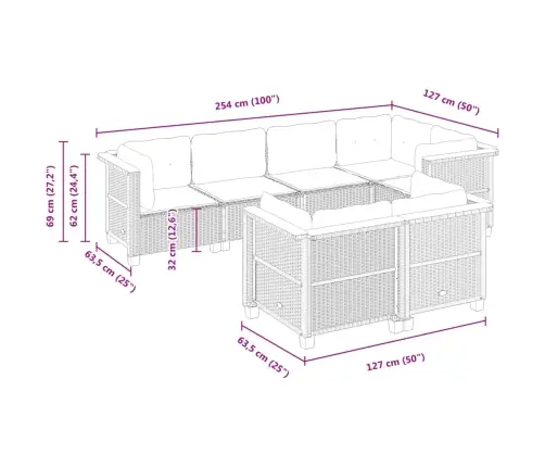 7-Osaline Aiadiivani Komplekt Patjadega, Hall, Polürotang