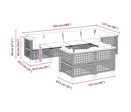 Sofos Komplektas Su Pagalvėlėmis, 7 Dalių, Juodas, Poliratanas