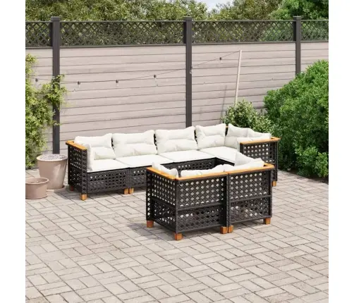 Sofos Komplektas Su Pagalvėlėmis, 7 Dalių, Juodas, Poliratanas