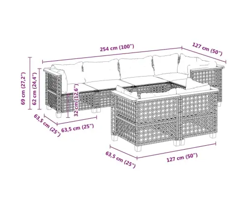 Sofos Komplektas Su Pagalvėlėmis, 7 Dalių, Pilkas, Poliratanas