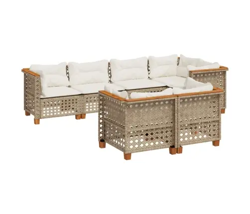 Sofos Komplektas Su Pagalvėlėmis, 7 Dalių, Smėlio, Poliratanas