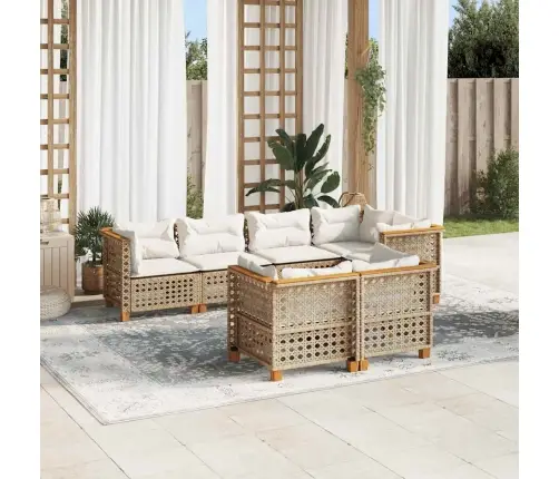 Sofos Komplektas Su Pagalvėlėmis, 7 Dalių, Smėlio, Poliratanas