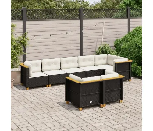 8-Daļīgs Dārza Dīvāna Komplekts, Matrači, Melna Pe Rotangpalma Vidaxl