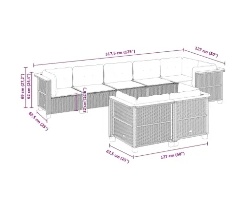8-Osaline Aiadiivani Komplekt Patjadega, Hall, Polürotang