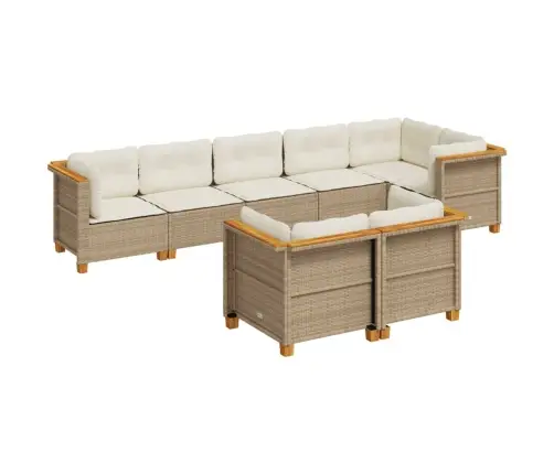 8-Daļīgs Dārza Dīvāna Komplekts, Matrači, Bēša Pe Rotangpalma Vidaxl