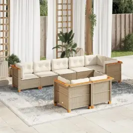 Sofos Komplektas Su Pagalvėlėmis, 8 Dalių, Smėlio, Poliratanas